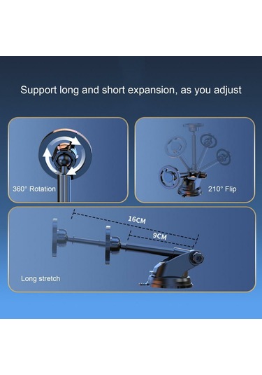 Araba Dashboard Montaj Vantuz Tabanı Teleskopik Kol Manyetik Telefon Tutucu Braketi