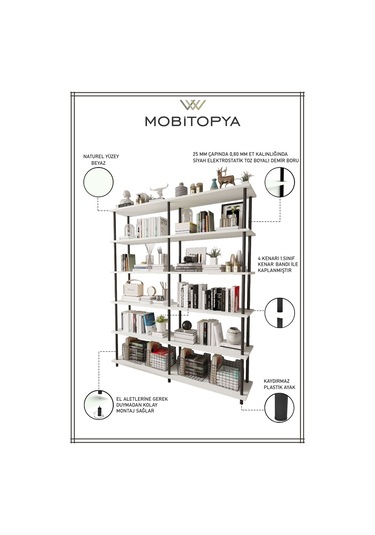 Çevir Kur 150 Cm Beyaz Kitaplık Beyaz