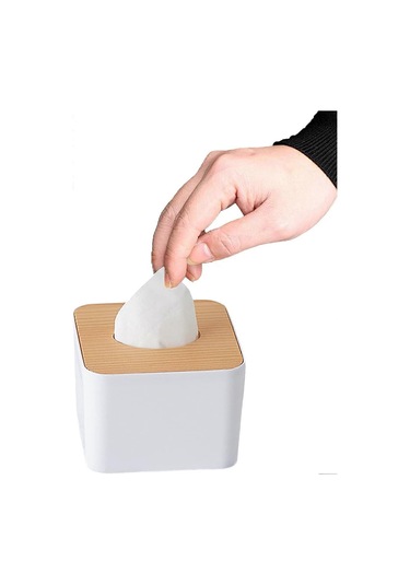 Beyaz Kare Plastik Mendil Kutusu Ahşap Kapaklı Mendil Kutusu Ev, Mutfak, Yemek Odası, Yatak Odası, Banyo, Oturma Odası, Koridor, Ofis İçin Kozmetik Mendil Kutusu