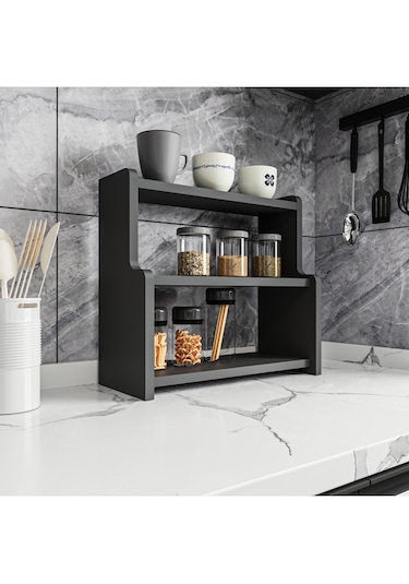 Alpa Ev Mobilya 3 Katlı Tezgah Üstü Mutfak Rafı, Baharatlık Ve Çok Amaçlı Organizer Antrasit