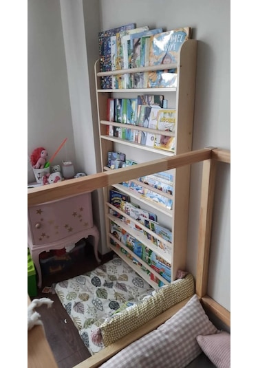 Montessori Kitaplık Geniş Model Yuvarlak Çıtalı 5 Katlı