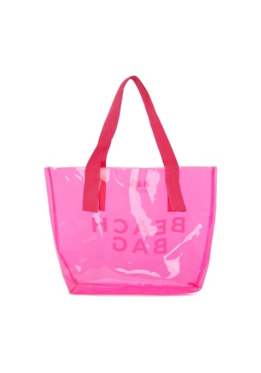 Bagmori Beach Bag Baskılı Şeffaf Plaj Çantası Fuşya