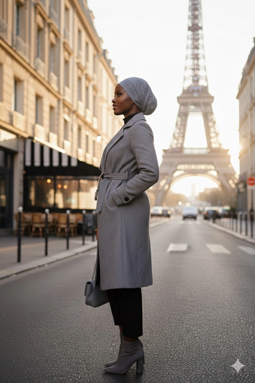 Topuzlu Brokar Gri Hazır Türban Tesettür Bone Gri