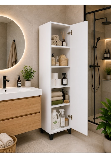 "mdf" Banyo Boy Dolabı, Çok Amaçlı Kiler Dolabı, Erzak Dolabı Beyaz