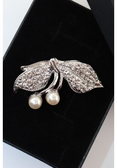 Gümüş Renk Fiyonk İnci Broş. Kristal Taşlı Tasarım İncili Fiyonk Yaka İğnesi Erkek Kadın Broş Gümüş