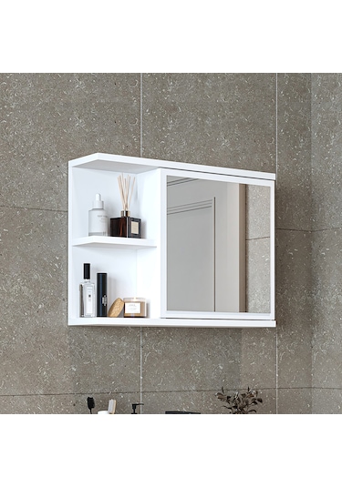 Kulpsuz Tek Kapaklı Mat Suntalam 60 Cm Aynalı Banyo Üst Dolap Byz Mat Beyaz