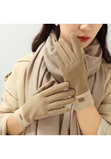 Cbtx Dokunmatik Özellikli Şık Mode Kadife Sıcak Soğuk Dayanıklı Kadın Eldiven Haki