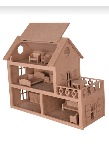 Ahşap Oyuncak Barbie Evi 15 Adet Minyatür Mobilya Takımı Hed...