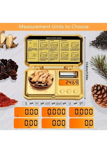 Fastbuy Dream011 Kompakt Mini Altın Ölçü Yüksek Hassasiyet 200g 001g Takı Elmas Tartımı Seti 50g Ağırlıklar Dahil Altın Altın