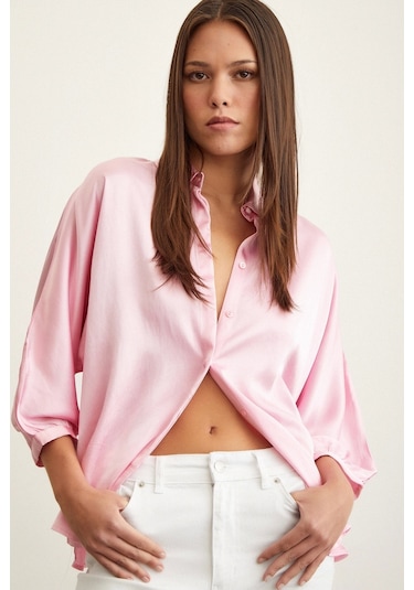 Never More Fakir Kol Saten Gömlek Pembe
