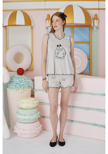 Kadın Sıfır Kol Bej Melanj Şort Takım C8t2n751 001