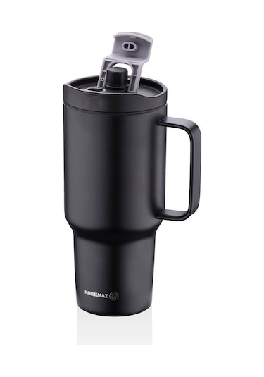 Korkmaz A5577 Freedom 1 Litre Siyah Pipetli Bardak Termos Siyah