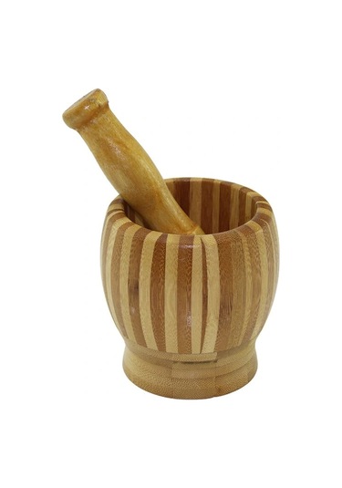 Ahşap Bambu - Çizgili Havan Sarımsak Dövecek Ç: 8.5--d: 6.8 --y: 10cm Fileli Ambalaj Çok Renkli