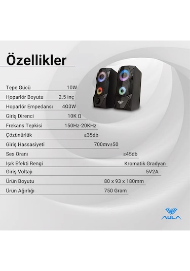 Aula N-301 10w Masaüstü Rgb Gaming Oyuncu Pc 1+1 Speaker Hoparlör
