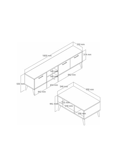 Set 1585-2074 Exxen 180 Cm Tv Ünitesi + Exxen Orta Sehpa - Sepet-beyaz Rengi