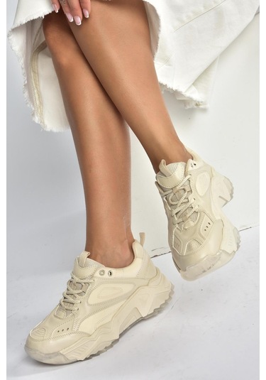 Fox Shoes V312611809 Bej Kalın Tabanlı Spor Ayakkabı Sneakers Bej-suni Deri