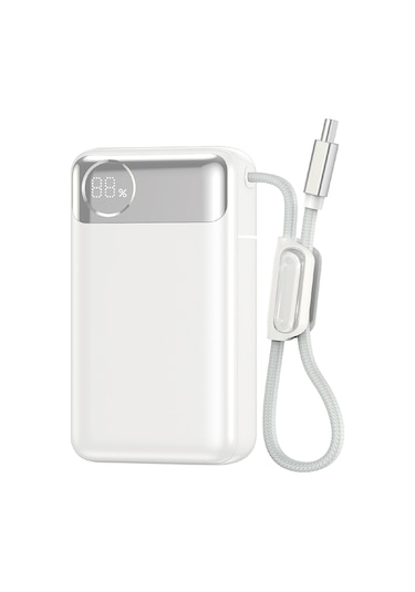 Wiwu T132 Power Plus Serisi Type-c Kablolu Pd Powerbank 65w 12000mah Beyaz