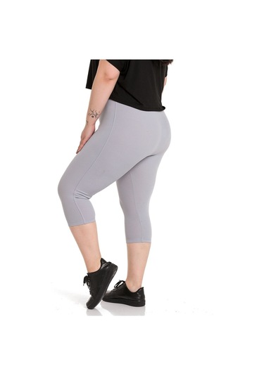 Büyük Beden Fitilli Karyoka Dikişli Diz Altı Gri Bayan Tayt