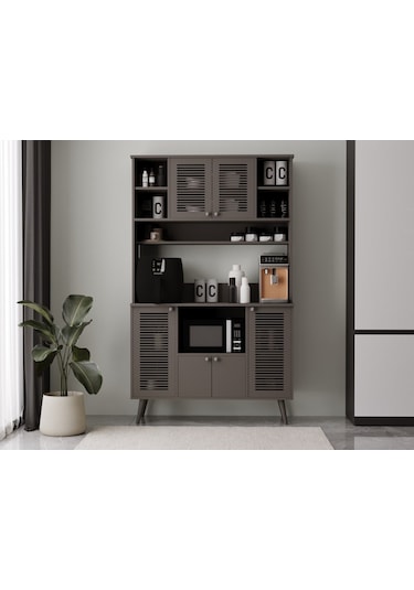 Kahve Köşesi 120 Cm %100 Mdf Panjur Kapak Çok Amaçlı Dolap Gri