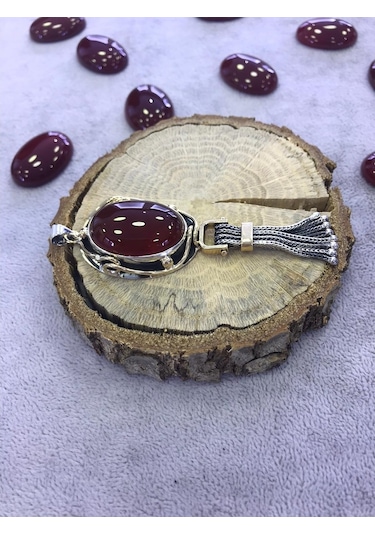 Kahverengi Akik Taşlı Gümüş Kolye 925 Ayar 512655438