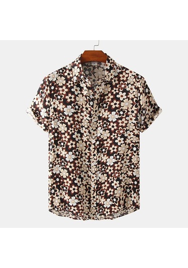 Snapbuy Erkek Yaz Çiçek Kısa Kollu Hawaii Gömlek Slim Fit Plaj Bluzwhıte Whıte
