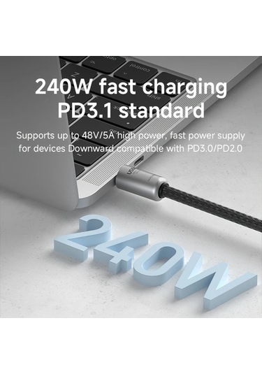 Honeybeeshop Hagibis Gri Usb4 Veri Kablosu Anahtarlik Askisi Usb C Usb C Sarj 80gbps 15cm