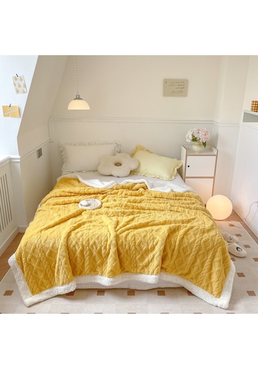 Hqgoodstore Yeni Ev Basit Düz Renk Kalınlaştırılmış Kuzu Kadife Çift Yumuşak Tek Battaniye Bej 150 200cm Beyaz Pirinç