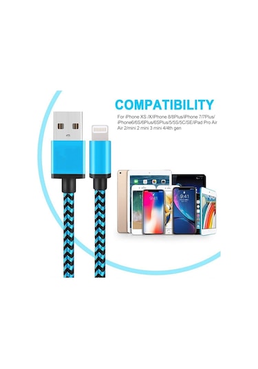 2m Dokuma Stil 8 Pin - Usb Sync Veri / Şarj Kablosu Gümüş