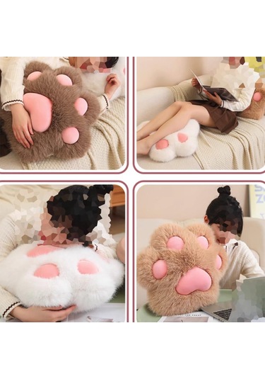 Lemestar Kedi Ayakşığı Desenli Yumuşak Plüsh Bel Yastığı - Ofis, Araba, Koltuk Desteği Ve Dekor Koyu Kahverengi, 45 Cm Koyu Kahverengi