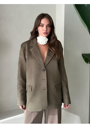 Latte Kemik Düğmeli Süet Ceket Haki