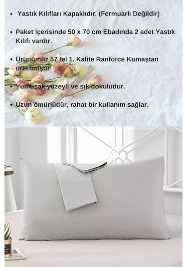 Gri Renkli Pamuklu Ranforce Kumaştan Yastık Kılıfı 2 Adet