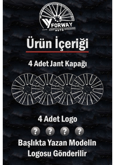 Fiat Bütün Modelleri İçin Uyumlu 15" İnç Gri-siyah 4 Adet Jant Kapağı Egea Linea Albea Punto Vb.