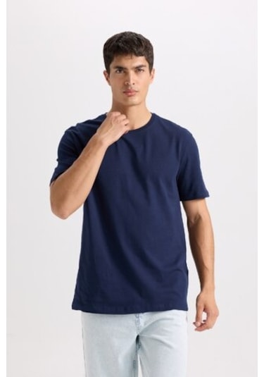DeFacto New Regular Fit Bisiklet Yaka Basic Düz Kısa Kollu Tişört E1091AXNSNV135 Lacivert