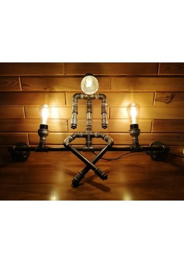 3 Başlıklı Vintage El Yapımı Endüstriyel Aplik, Rustik Robot Duvar Apliği Cafe Villa Retro Avize