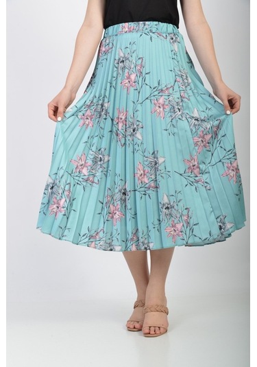 Soralline Bayan Plisoley Etek 781 Saten Empirme Mint Yeşili Mint Yeşili