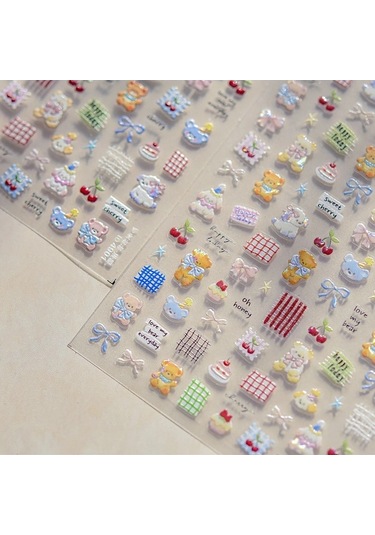 Flybuy Sevimli Ayı Köpek Hayvan Desenli Kek Tatlı Kiraz Yıldız Sticker To4351