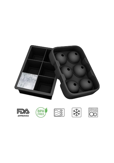 Geeksen Silikon Buz Tepsisi Ev Ve Ticari Buz Tepsisi Buz Kutusu Buz Topu Kalıbı 6 Delikli Kare Çubuk Buz Kutusu Siyah Kare Set Siyah
