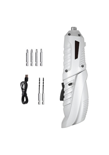 Moveevo 3.6v Usb Şarjlı Elektrikli Tornavida Seti - 3.5nm Tork, Led Işık, Düz-kısa Mod Değişimi, Beyaz 6 Parça Kutulu Vidalama Aleti