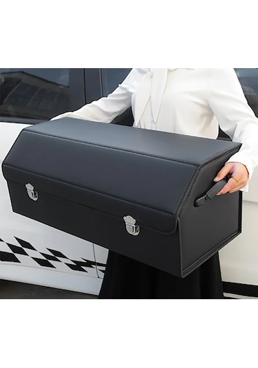 Otomobil Bagaj Organizeri Siyah Deri Bagaj Kutu Çanta Büyük Boy Siyah
