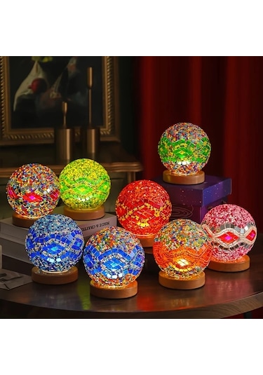 Willowhaven Bohemian Orange B Style Usb Fişli Mozaik Gece Lambası Kademesiz Karartma Yatak Odası Masa Dekoru Ahşap