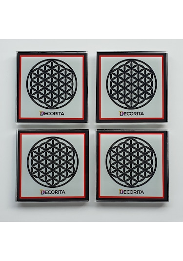 Decorita Cam Bardak Altlığı Decorita Logolu Kırmızı - Siyah 4'lü Takım 10 x 10 CM Kırmızı - Siyah