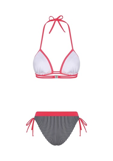 Bonesta Lanao Üçgen Neon Pembe Çizgili Bikini Takımı Pembe