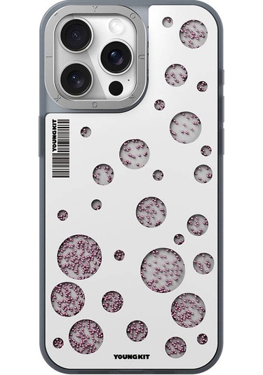 İphone 15 Pro Max Uyumlu Kılıf Magsafe Şarj Özellikli Youngkit Quicksand Beads Serisi Kapak Beyaz