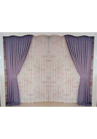Lila Renk Fon Kadife Perde Çift Kanat 1/3 Sık Pileli Dikim V-30 Lila