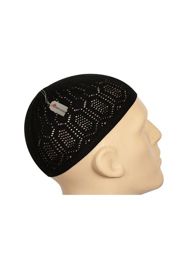 Mercan Namaz Takkesi, Makine Örgüsü Esnek Takke - 12 Adet Siyah