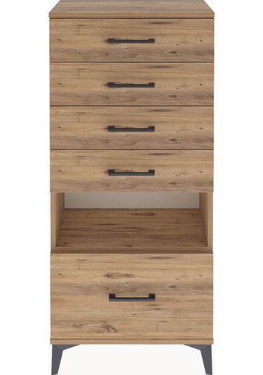 Arges Dolap Tek Raflı 5 Çekmeceli 60x30x134 Çam-çam Çam