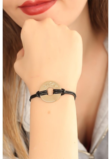 Lucky Şanslı Siyah Deri İpli Unisex Mood Bileklik Renkli