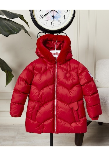 Benitto Kids Kız Bebek Kapüşonlu Fermuarlı Şişme Mont 51351 Kırmızı