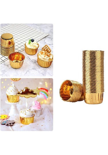 Suntek 50 Parça Cupcake Gömlekleri Muffin Vaka Sarıcı Altın