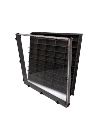 Şeffaf Kapaklı Eskitme Siyah Ahşap Hobi Araba Rafı 50 Li